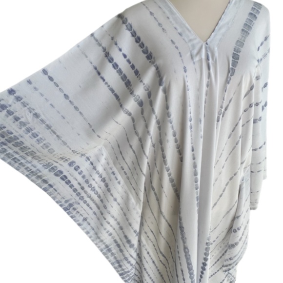 0129 / White purple Shibori Tie Dye Long Kaftan - Picture 5 of 12